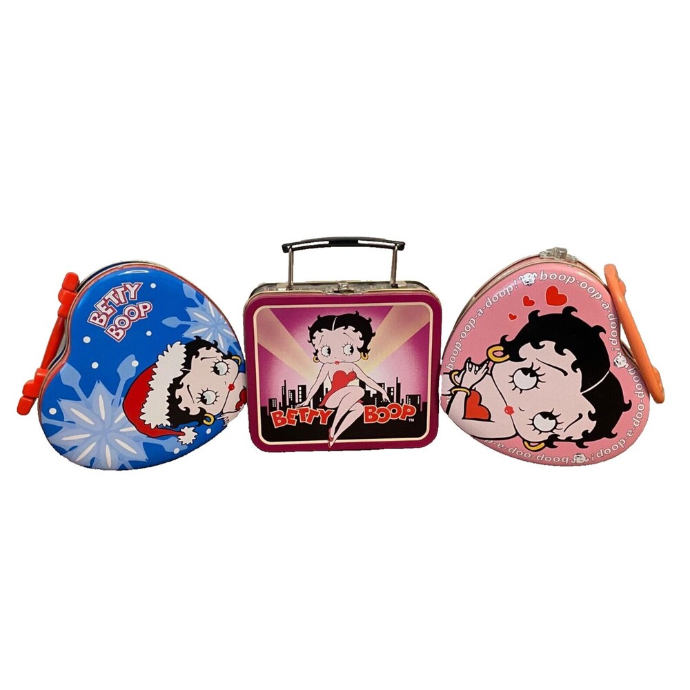 Vtg 90's BETTY BOOP Lot 3 Small Collectible Tins Valentine Hearts Gifts Boxes